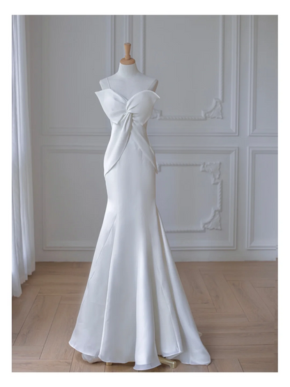 Unique Mermaid One Shoulder Strap Satin Long Wedding Dresses C4511