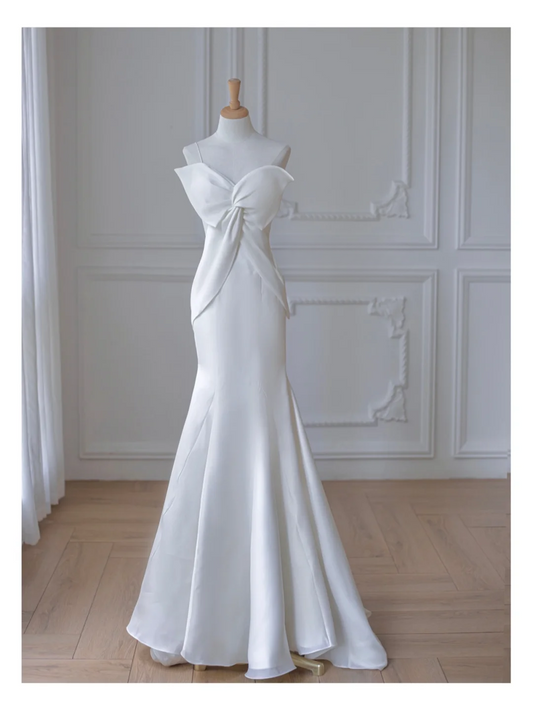 Unique Mermaid One Shoulder Strap Satin Long Wedding Dresses C4511