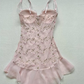 Cute A Line Spaghetti Straps Pink Satin Chiffon Applique Short Homecoming Dress 16th Birthday Outfits C4513