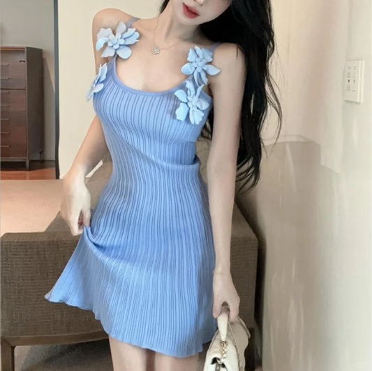 Blue A Line Spaghetti Straps Satin Applique Short Homecoming Dress 16th Birthday Outfits C4517