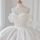 Princess Ball Gown Off The Shoulder Satin Long Wedding Dresses C4536