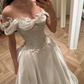 Superbe robe de bal à épaules dénudées en satin, perles et fleurs, robe de mariée longue C4542
