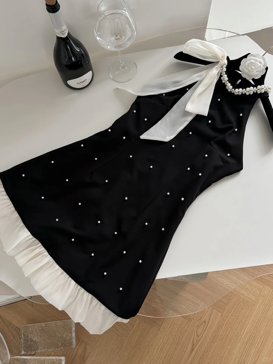 Sweet 18th Black A Line Halter Satin Beads Short Homecoming Dress Birthday Outfits C4547