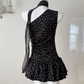 Sweet 16th Black A Line One Shoulder Satin Polka Dots Short Homecoming Dress Birthday Outfits C4550