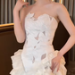 Robe de mariée longue en satin, style robe de bal chic, sans bretelles, C4552