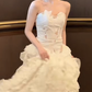 Robe de mariée longue en satin, style robe de bal chic, sans bretelles, C4552