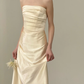 Robe de mariée longue plissée en satin, simple et élégante, style sirène, sans bretelles, C4553
