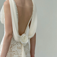 Robe de mariée longue en satin et dentelle, style sirène, col en V, dos nu, C4555