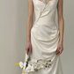 Robe de mariée longue en satin à fleurs, style sirène, sans bretelles, chic, C4557