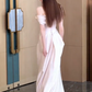 Robe de mariée longue plissée en satin à épaules dénudées et style sirène simple C4562