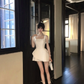 Robe de bal courte blanche en satin, coupe trapèze, tenue d'anniversaire, 16e anniversaire, C4566