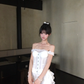 Sweet 18th White A Line Off The Shoulder Satin Chiffon Short Homecoming Dress Birthday Outfits C4567