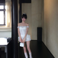 Sweet 18th White A Line Off The Shoulder Satin Chiffon Short Homecoming Dress Birthday Outfits C4567