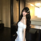 Chic 20th White Mermaid Off The Shoulder Satin Short Homecoming Dress Birthday Outfits C4569