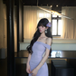 Charming 20th Lilac Mermaid Off The Shoulder Satin Short Homecoming Dress Birthday Outfits C4573