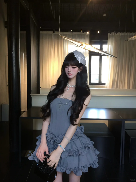 Gray 17th Ball Gown Strapless Satin Short Homecoming Dress Birthday Outfits C4579