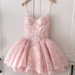 Simple A Line Spaghetti Straps Lace Birthday Dress Pink Homecoming Dresses C457