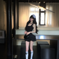 Simple 19th A Line U Neck Black Satin Short Homecoming Dress Birthday Outfits C4581