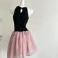 Chic 19th A Line Halter Satin Chiffon Polka Dots Short Homecoming Dress Birthday Outfits C4586