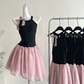Chic 19th A Line Halter Satin Chiffon Polka Dots Short Homecoming Dress Birthday Outfits C4586