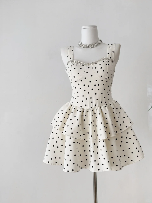 Pretty 17th A Line Sweetheart Satin Polka Dots Beads Short Homecoming Dress Birthday Outfits C4587