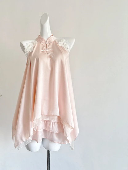 Pretty Chinese Style Halter Satin Lace Short Homecoming Dress 22th Birthday Outfits C4595