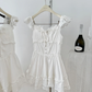 Sweet 16th White A Line Sweetheart Satin Short Homecoming Dress Birthday Outfits C4597