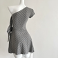 Gray 18th A Line One Shoulder Satin Polka Dots Short Homecoming Dress Birthday Outfits C4598