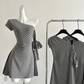 Gray 18th A Line One Shoulder Satin Polka Dots Short Homecoming Dress Birthday Outfits C4598