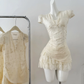 Pretty 18th A Line Satin Lace Short Sleeves Short Homecoming Dress Birthday Outfits C4599