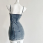 Chic 18th Mermaid Spaghetti Straps Denim Satin Lace Short Homecoming Dress Birthday Outfits C4600