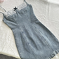 Chic 18th Mermaid Spaghetti Straps Denim Satin Lace Short Homecoming Dress Birthday Outfits C4600