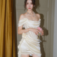 Elegant Mermaid Off The Shoulder Satin Pleated Short Homecoming Dress18th Birthday Outfits C4608
