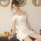 Elegant Mermaid Off The Shoulder Satin Pleated Short Homecoming Dress18th Birthday Outfits C4608