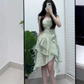 Pretty A Line Spaghetti Straps Satin Ruffles Short Homecoming Dress 17th Birthday Outfits C4616