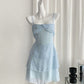 Cute Pale Blue A Line Spaghetti Straps Chiffon Tiered Short Homecoming Dress 17th Birthday Outfits C4618