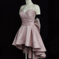 Sweet 17th Pink A Line Spaghetti Straps Satin Back With Bow Short Homecoming Dress Birthday Outfits C4622