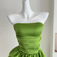 Chic A Line Strapless Green Satin Pleated Short Homecoming Dress 18th Birthday Outfits C4623