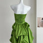 Chic A Line Strapless Green Satin Pleated Short Homecoming Dress 18th Birthday Outfits C4623