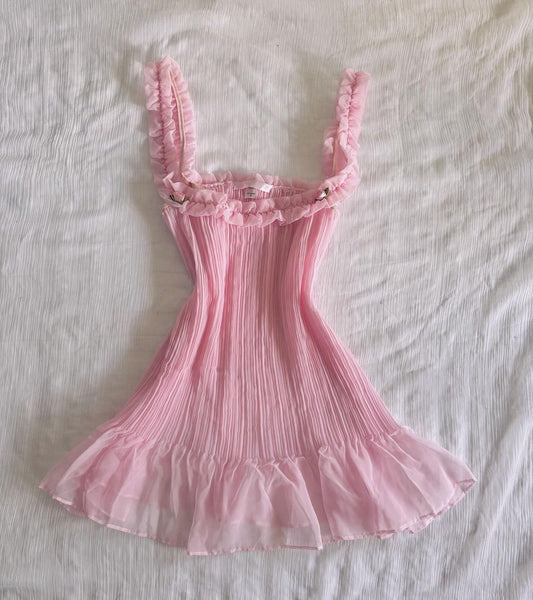 Pretty A Line Spaghetti Straps Pink Chiffon Short Homecoming Dress 18th Birthday Outfits C4627
