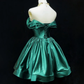 Robe de soirée courte en satin vert foncé à épaules dénudées, coupe trapèze, tenue pour 21e anniversaire, C4630