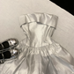 Pretty A Line Strapless Satin Tulle Short Homecoming Dress 16th Birthday Outfits C4632