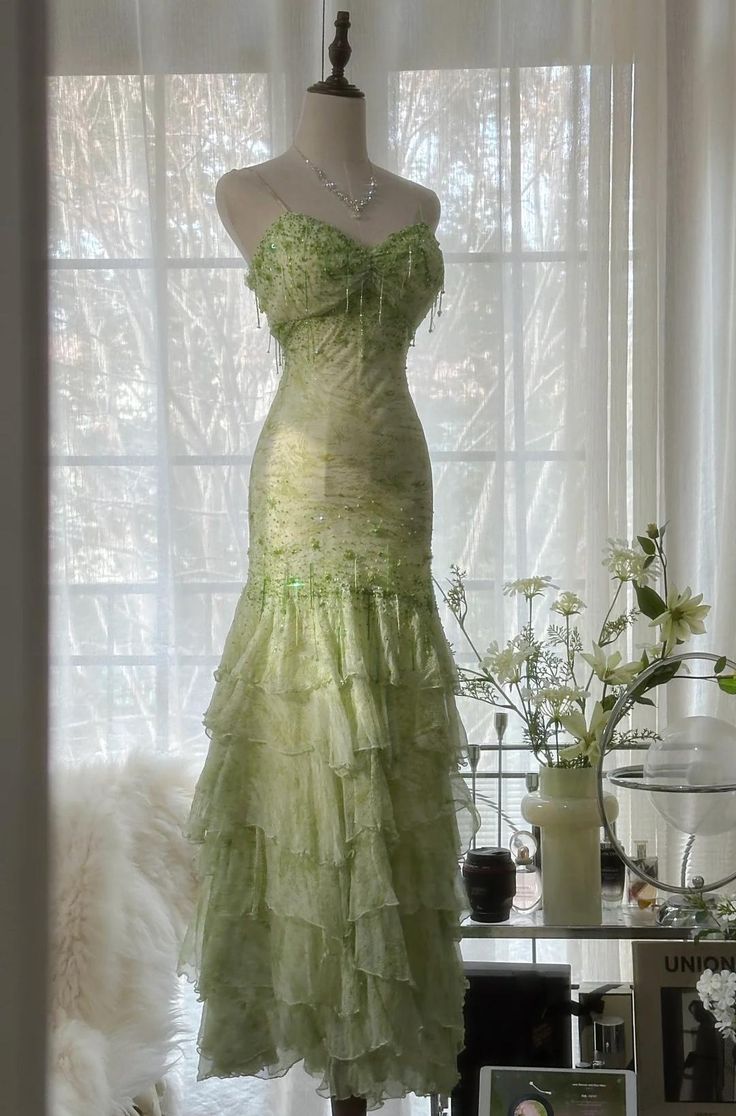 Stunning Mermaid Spaghetti Straps Satin Chiffon Sequin Beads Long Prom Dresses Formal Dress C4637