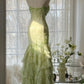 Stunning Mermaid Spaghetti Straps Satin Chiffon Sequin Beads Long Prom Dresses Formal Dress C4637