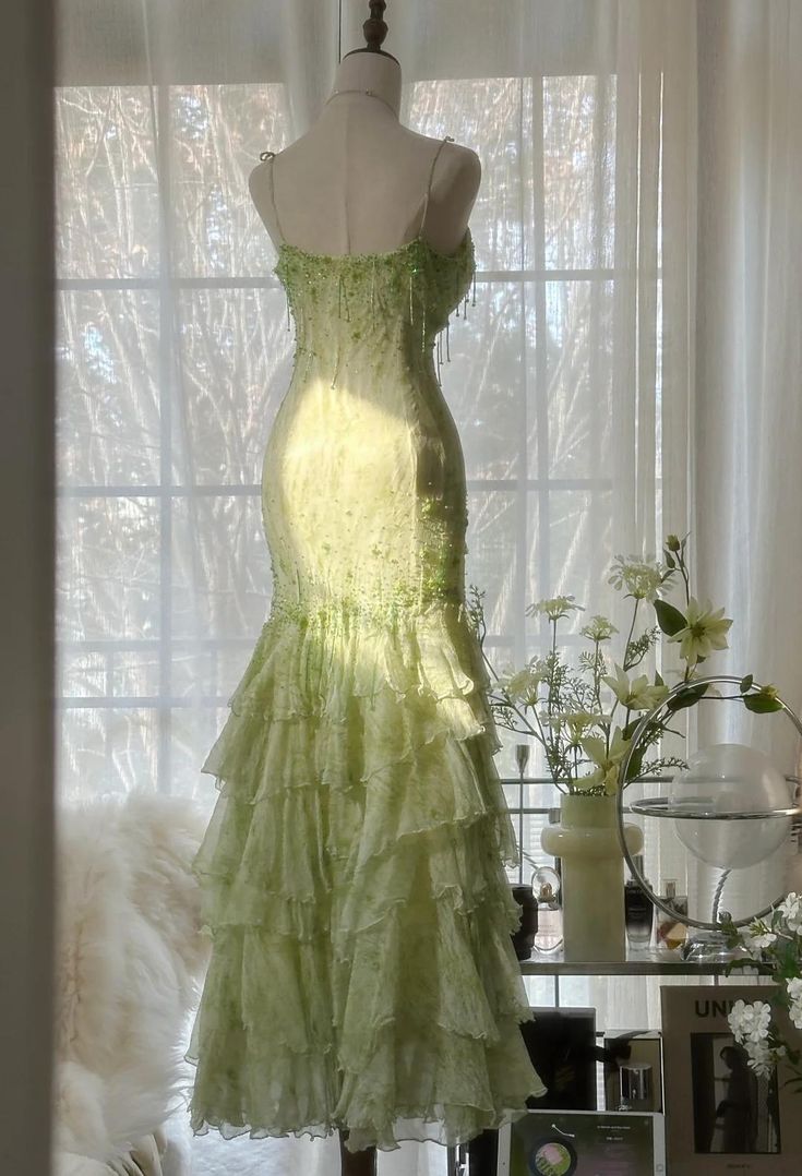 Stunning Mermaid Spaghetti Straps Satin Chiffon Sequin Beads Long Prom Dresses Formal Dress C4637