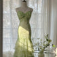 Stunning Mermaid Spaghetti Straps Satin Chiffon Sequin Beads Long Prom Dresses Formal Dress C4637