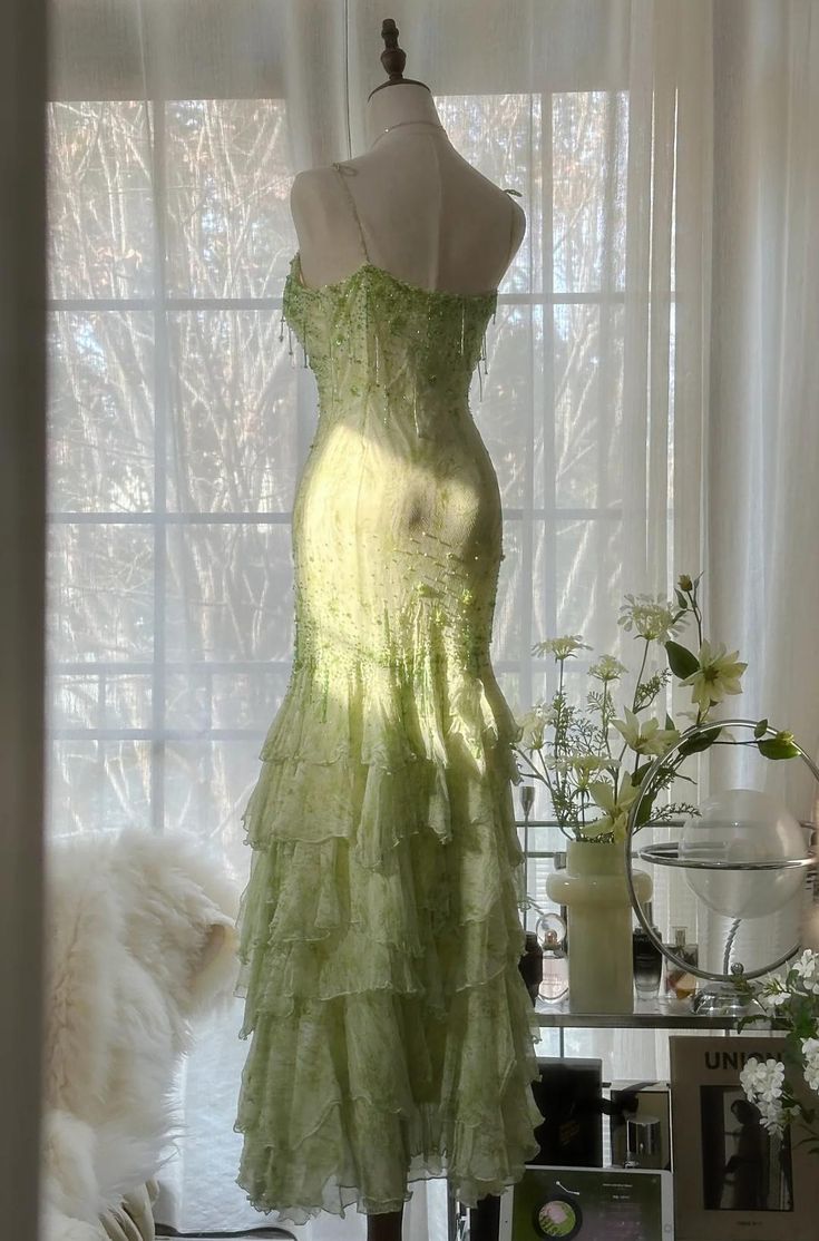 Stunning Mermaid Spaghetti Straps Satin Chiffon Sequin Beads Long Prom Dresses Formal Dress C4637