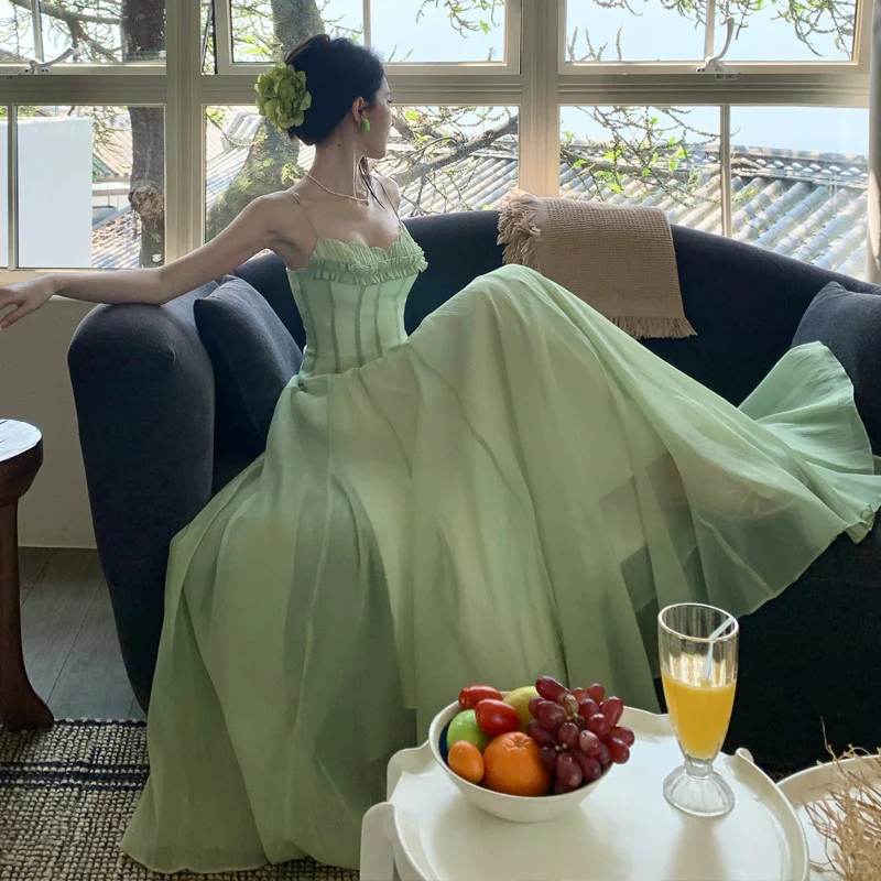 Elegant A Line Spaghetti Straps Chiffon Long Prom Dresses Formal Dress C4642