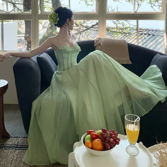 Elegant A Line Spaghetti Straps Chiffon Long Prom Dresses Formal Dress C4642