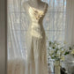 Robe de bal longue en satin et mousseline de soie, col en V, style sirène, unique, C4650